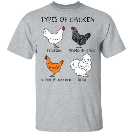 Types of chicken Leghorn Plymouth rock Rhode island red Silkie shirt $19.95