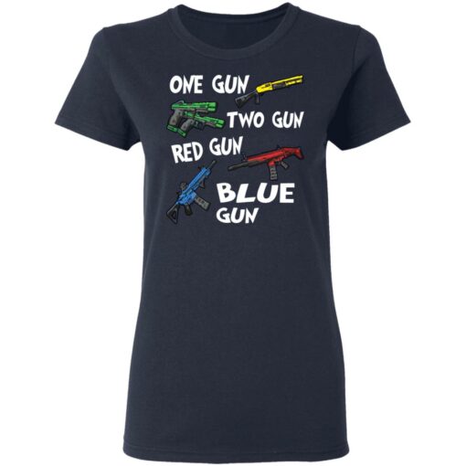 One gun two gun red gun blue gun shirt $19.95