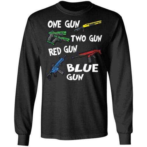 One gun two gun red gun blue gun shirt $19.95