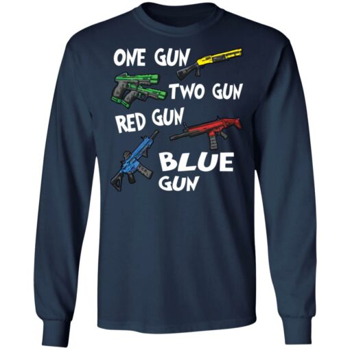 One gun two gun red gun blue gun shirt $19.95