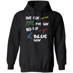One gun two gun red gun blue gun shirt $19.95