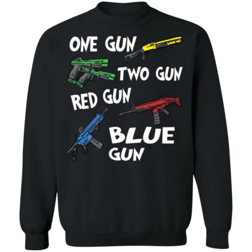 One gun two gun red gun blue gun shirt $19.95