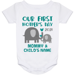 Custom name Elephant Our first Mother's day 2021 Baby Onesie $21.95