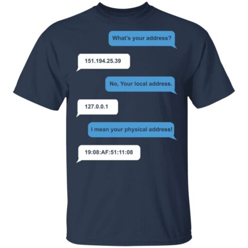 What's your address funny ip address MAC address shirt $19.95
