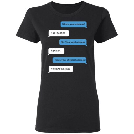 What's your address funny ip address MAC address shirt $19.95