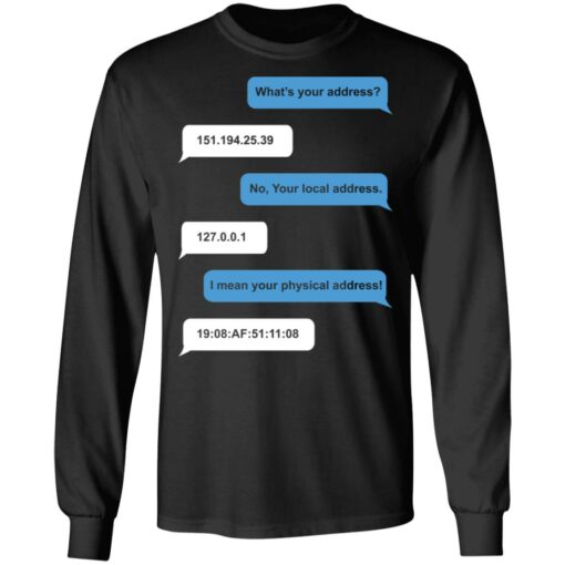 What's your address funny ip address MAC address shirt $19.95