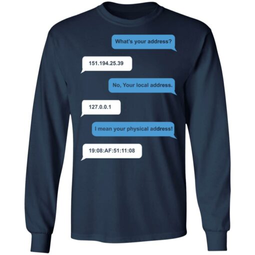 What's your address funny ip address MAC address shirt $19.95