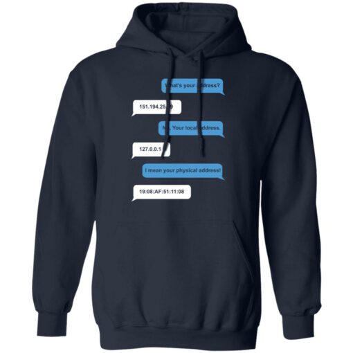 What's your address funny ip address MAC address shirt $19.95