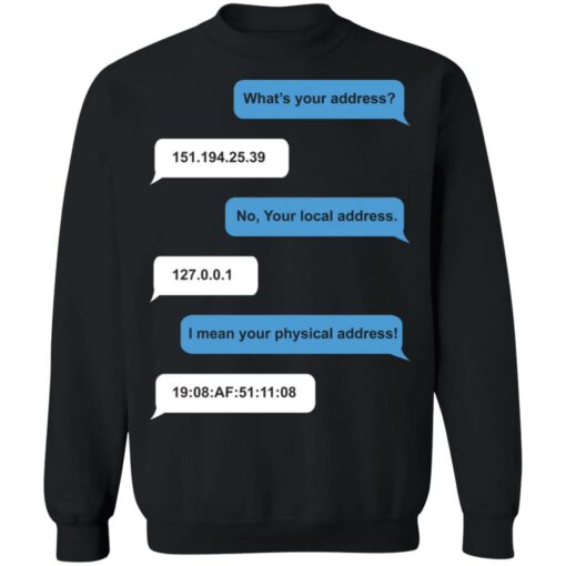 What's your address funny ip address MAC address shirt $19.95