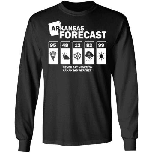 Arkansas forecast never say never to Arkansas weather shirt $19.95