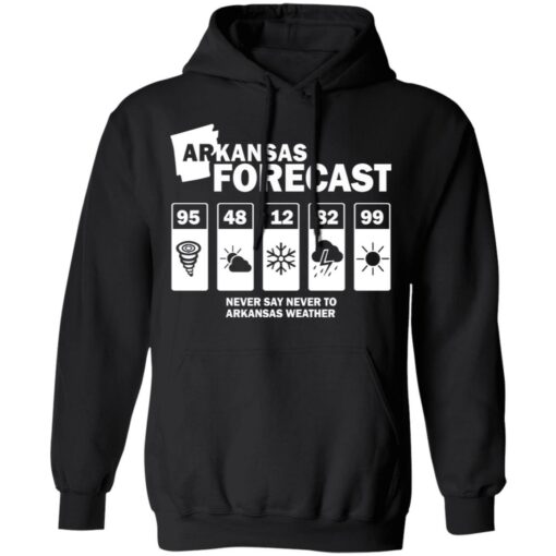 Arkansas forecast never say never to Arkansas weather shirt $19.95 redirect05142021220538 6
