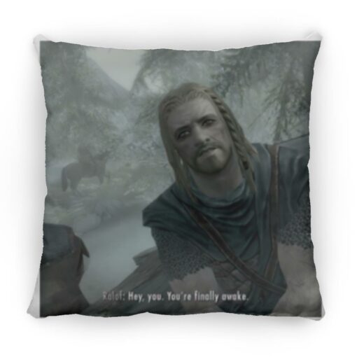 Hey You Youre Finally Awake Skyrim square pillow $26.95