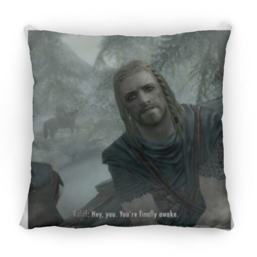 Hey You Youre Finally Awake Skyrim square pillow $26.95