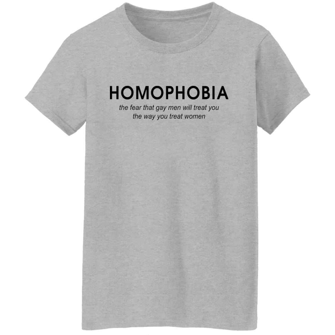 Homophobia the fear that gay men will treat you shirt Homophobia the fear that gay men will treat you shirt $19.95