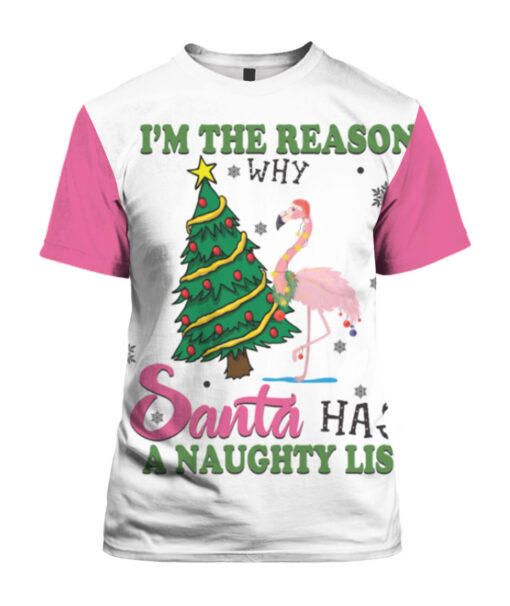 Flamingo im the reason why Santa has a naughty list Christmas sweater $29.95 697cf2d6bde75bbe724017935b3f1eb1 APTS Colorful front