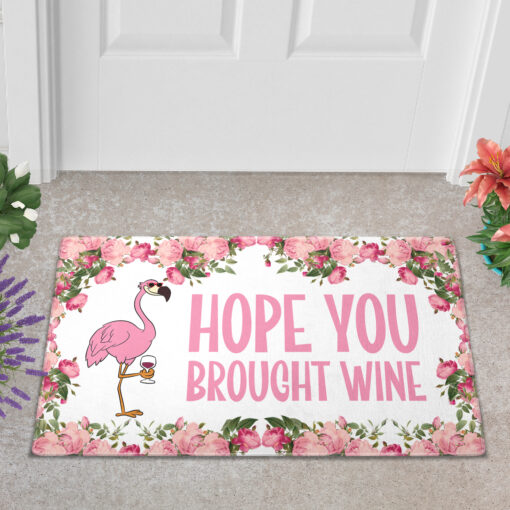 Flamingo hope you brought wine doormat $30.99 Doormat Mockup 2