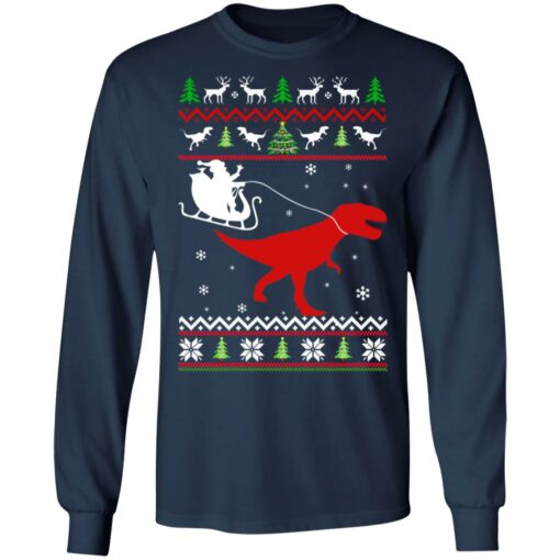 Santa Claus rides in a sleigh on the dinosaur Christmas sweater $19.95