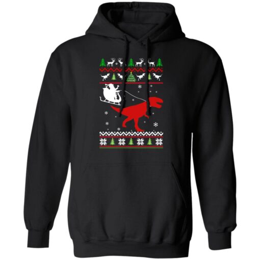 Santa Claus rides in a sleigh on the dinosaur Christmas sweater $19.95