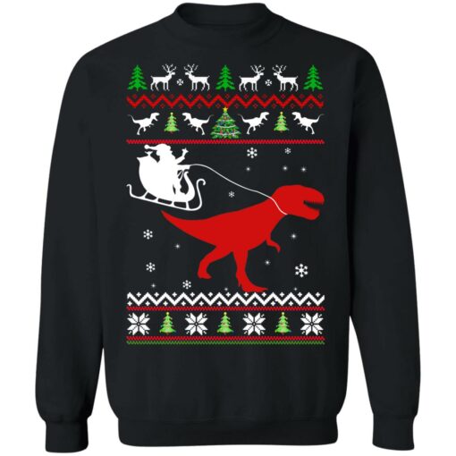 Santa Claus rides in a sleigh on the dinosaur Christmas sweater $19.95