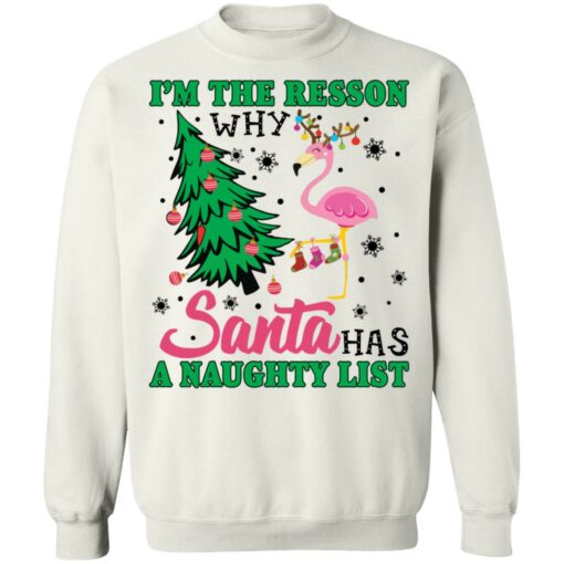Flamingo I'm the reason why santa has a naught list Christmas sweater $19.95 redirect10222021041031 1