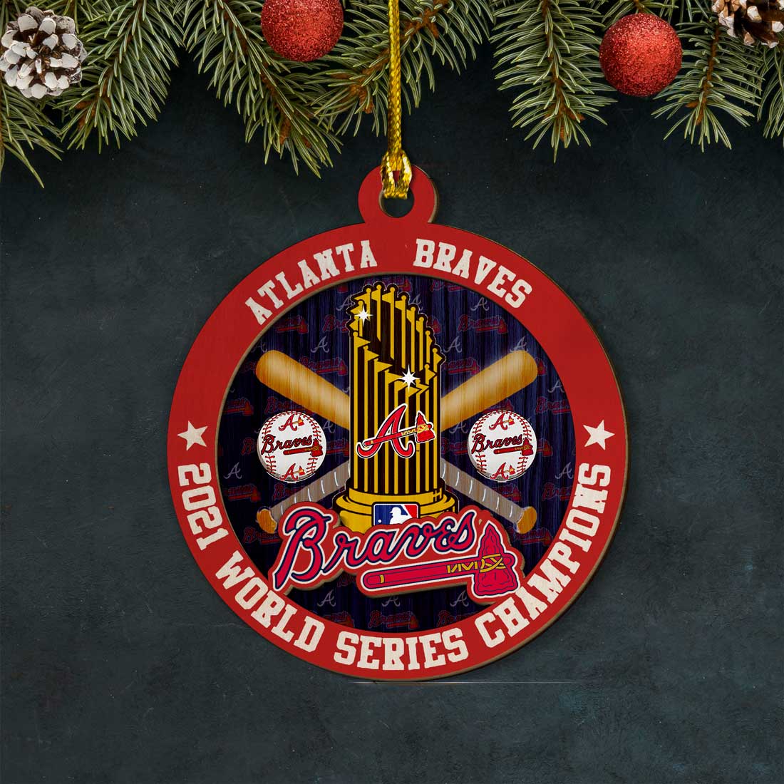 2021 Atlanta Braves World Series Christmas Ornament Lelemoon