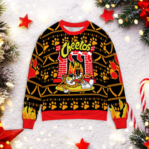 Cheetos Chester Cheetah Fireplace Christmas Sweater $39.95 Cheetos Chester Cheetah Fireplace Christmas SweaterM