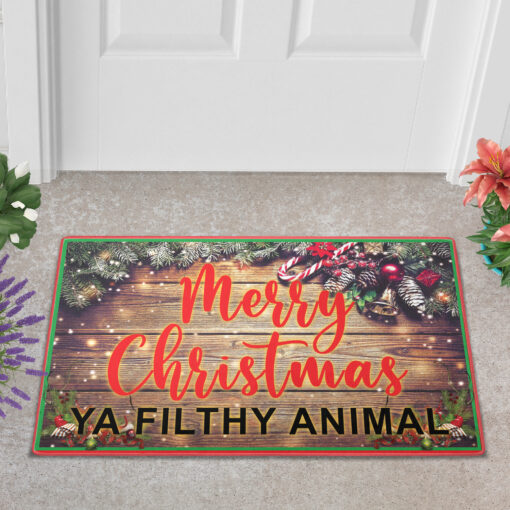 Merry Christmas ya filthy animal doormat $30.99 Doormat Mockup 2