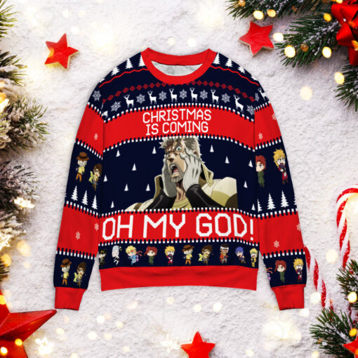 Joseph Joestar Christmas is coming oh my God Christmas sweater $39.95 Joseph Joestar Christmas is coming oh my God Christmas sweaterM