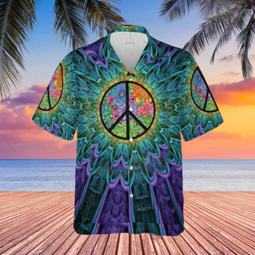 Psychedelic hippie peace hawaiian shirt $31.95