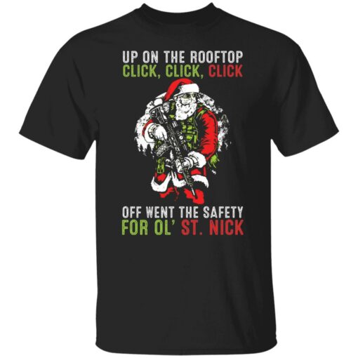 Santa up on the rooftop click click click Christmas sweater $19.95