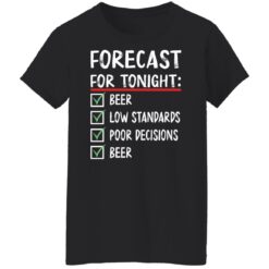 Forecast for tonight beer low standards poor decisions shirt $19.95