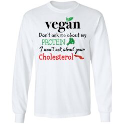 Vegan don’t ask me about my protein i won't ask about your cholesterol shirt $19.95 redirect11252021061118 1