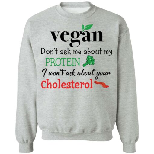 Vegan don’t ask me about my protein i won't ask about your cholesterol shirt $19.95 redirect11252021061118 4