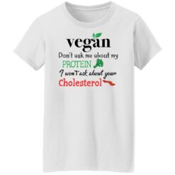 Vegan don’t ask me about my protein i won't ask about your cholesterol shirt $19.95 redirect11252021061118 8