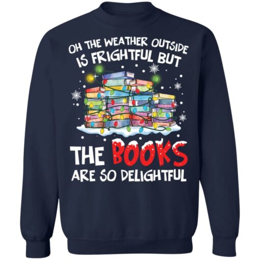 Oh the weather outside is frightful but the books are so delightful Christmas sweater $19.95 redirect12012021031222