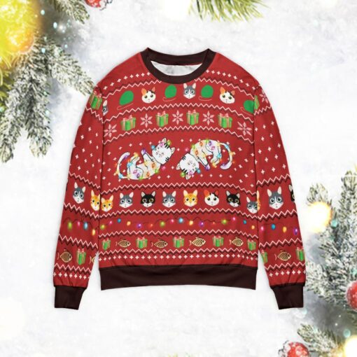 Cat play with Christmas led sweater $39.95 Cat play with christmas led sweater mockup min