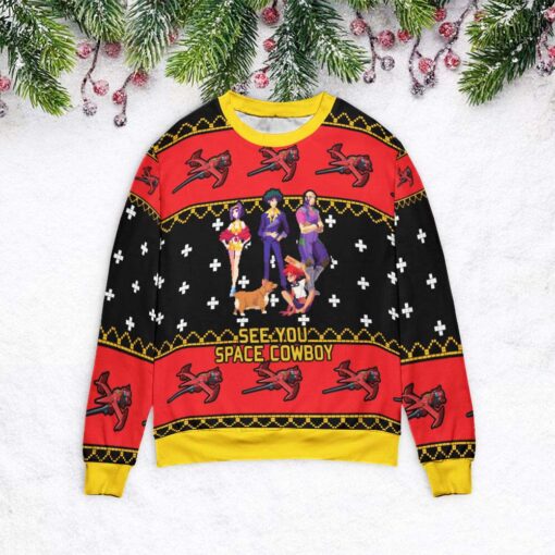 Cowboy Bebop see you space cowboy Ugly Christmas sweater $39.95 Cowboy Bebop See You Space Cowboy Ugly Christmas Sweater mockup