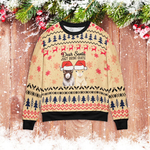Dear Santa just bring Goats Christmas sweater $39.95 Dear Santa just bring Goats mockup min