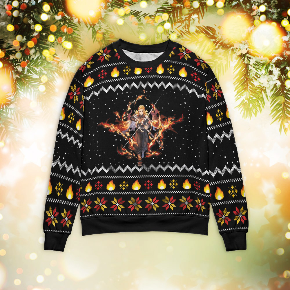 Fire Rengoku Demon Slayer Christmas Sweater Lelemoon
