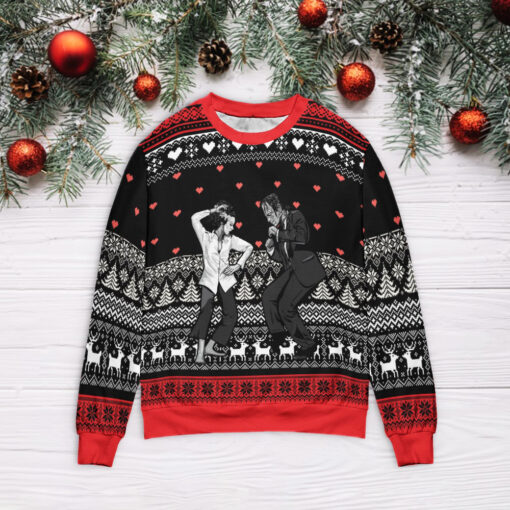 Frankenstein and bride Christmas sweater $39.95 Frankenstein and bride sweater mockup min