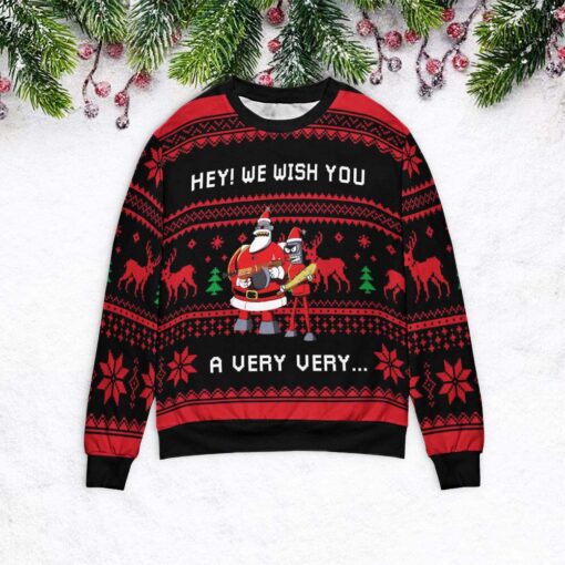 Futurama hey we wish you a very very Ugly Christmas sweater $39.95 Hey We Wish You a Futurama Ugly Christmas Sweater mockup
