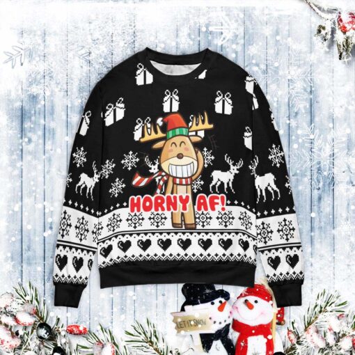 Horny AF reindeer Ugly Christmas sweater $39.95 Horny AF Reindeer Unisex 3D Ugly Christmas Sweater mockup