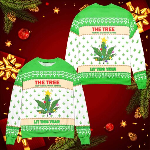 Lit this year weed Ugly Christmas sweater $39.95 Lit This Year Weed Ugly Christmas Sweatermockup