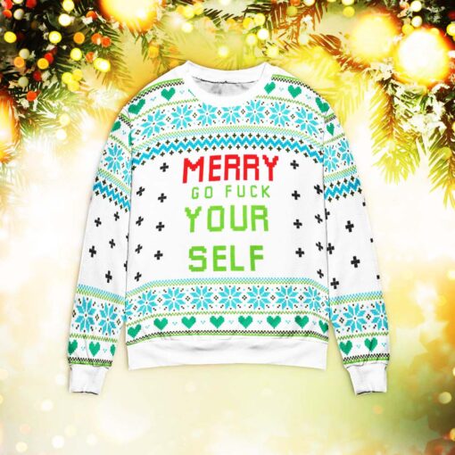 Merry go f*ck yourself Ugly Christmas Sweater $39.95 Merry Go F Yourself Funny Unisex 3D Ugly Christmas Sweater mockup