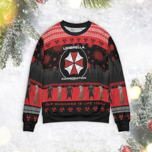 Resident evil umbrella corporation Christmas sweater $39.95 Resident evil corporation sweater mockup