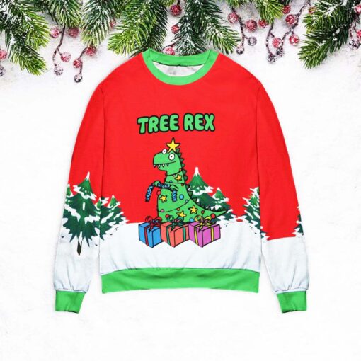 Tree Rex light up Ugly Christmas sweater $39.95 Tree Rex Light Up T Unisex 3D Ugly Christmas Sweater mockup