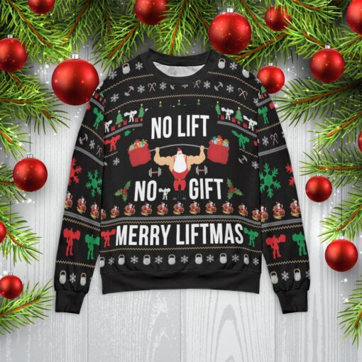 No lift no gift Christmas Merry liftmas sweater $39.95 merryliftmas no lift no gift mockup min