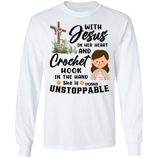 With Jesus in her heart and crochet hook in her hand shirt $19.95