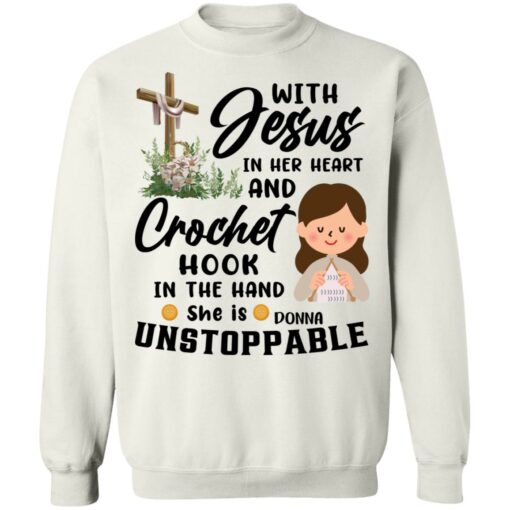 With Jesus in her heart and crochet hook in her hand shirt $19.95