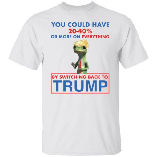 You could save 20-40% more one everything by switching back to Tr*mp shirt $19.95